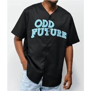 Odd Future T-shirt Black Blue Jersey Embroidered Logo Button Up Collared Size L